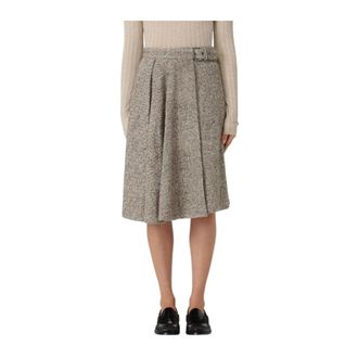 Brunello Cucinelli Midi Skirts, female, Beige, 2XS, Belted A-Line Midi Skirt with Pleats
