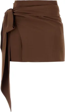 Prada Womens Wrap-Tie Silk Crepe Skirt Brown