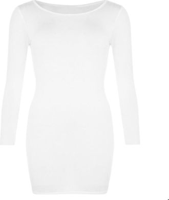 Generic Ladies Women Plain Long Sleeve Stretch Bodycon Fitted Sexy Party Mini Dress TOP (UK, Numeric, 18, Regular, Regular, White)