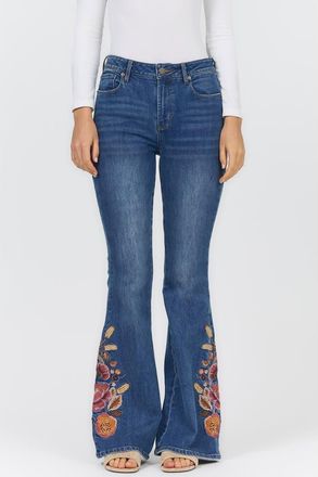 Dear John Denim Rosa Floral Embriodered Flare Jeans in Autumn Revival at Nordstrom, Size 28