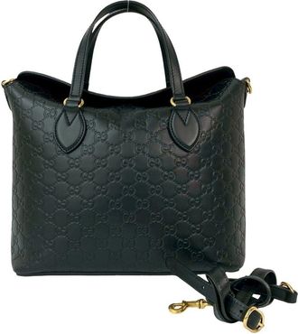 Gucci Black Leather Shoulder Bag Tote Bag (Pre-Owned)