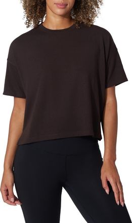 90 Degree by Reflex Peached Jersey Deluxe Boxy Cropped Tee in Chocolate Mousse/White Dove at Nordstrom Rack, Size X-Large