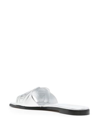 Alexander McQueen Logo-Embossed Metallic Slide Sandal - Silver