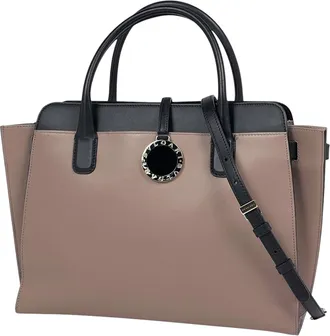 Bulgari Beige Black Leather Tote Bag (Pre-Owned)