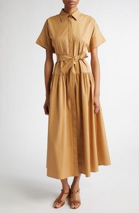 Max Mara Agoraio Cotton Belted Shirtdress in Caramel at Nordstrom, Size 12