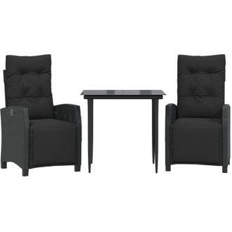 vidaXL Set Comedor De Jard&iacute;n 3 Pzas Con Cojines Rat&aacute;n Sint&eacute;tico Negro Vidaxl