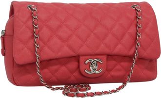 Chanel Easy Flap Bag Quilted Caviar Pink Leather Bag (Pre-Owned)