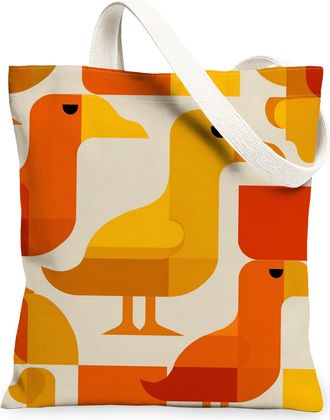 Generic Modern Geometric Canvas Tote Bags, Colorful Bird Pattern Reusable Grocery Bags, Lightweight Washable Shoulder Strap Canvas, Orange, 13x15 Inch
