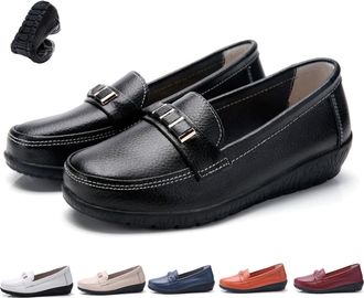 Generic Womens Orthopedic Leather Loafers Comfortable Penny Slip-On Work Shoes Classic Soft Leather Walking Moccasins Business Casual Dress Flats (Black,3.5)