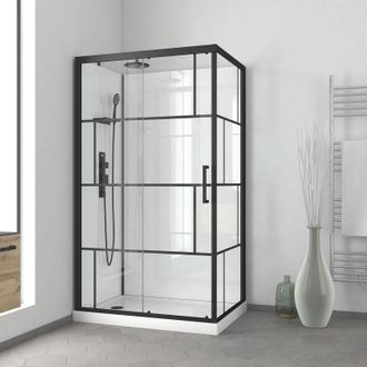 Aurlane Cabina De Ducha 110x80cm / Plato Bajo - Base Blanca Y Perfiles Negro Mate