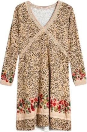 Twinset Dierenprint Bloemenjurk - Dames - Korte kleedjes - Bruin - S - Kleedjes