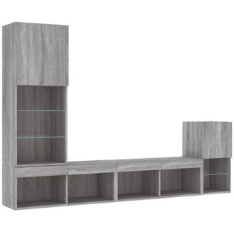 vidaXL vidaXL 4 Piece TV Wall Units with LED Grey Sonoma Engineered Wood