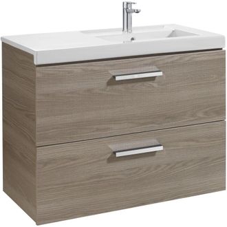 Roca Unik Mueble Con Dos Cajones + Lavabo Prisma Roca Color: Blanco - Fresno - Medidas: 900x460x694 Mm - Posici&oacute;n Del Lavabo: Izquierda