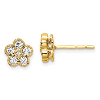 Diamond2Deal 14k Gold 1/2 ct Lab Grown Diamond Floral Stud Earrings VS Clarity, D-E Color