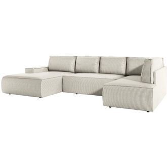 Vente-Unique Grande divano letto panoramico in Velluto a coste Beige - Angolo a sinistra - AMELIA