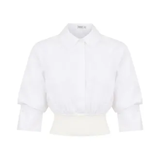 SIMKHAI Overhemden, Dames, Wit, L, Katoen, Stiles Knit Katoenen Shirt