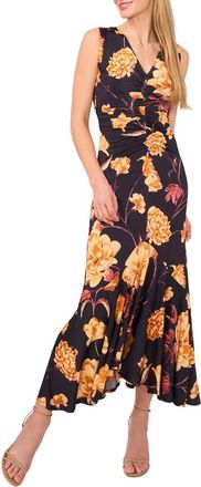 Ted Baker Floral Center Ruched Sleeveless Maxi Dress in Baritone Blue at Nordstrom, Size X-Small