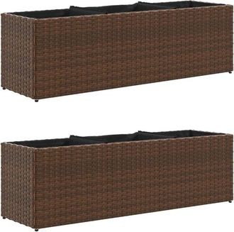 vidaXL Garden Planters with 3 Pots 2 pcs Brown 105x30x32 cm Poly Rattan vidaXL