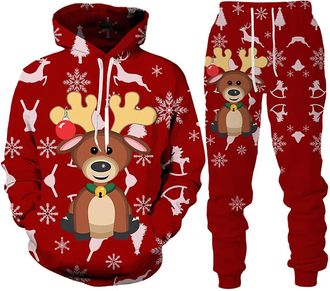 Generic Men 2 Piece Outfits Hooded Regular Fit Xmas Tracksuits Funny Long Sleeve Mens Christmas Sweatsuits Warm Santa Claus Print Hoodies And Sweatpants Gym D