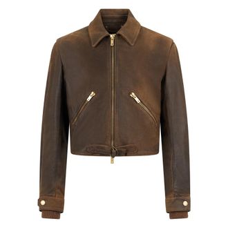 Golden Goose Cropped Leren Bikerjack - Dames - Leren en Su&egrave;de Jassen - Bruin - XS - Leer - Jassen