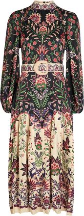 Farm Rio Marvelous Garden Floral-print Satin Midi Dress - Black - S (UK8-10 / S)