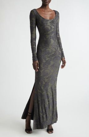 Etro Chenille Jacquard Knit Trumpet Dress in Deep Grey at Nordstrom, Size 44