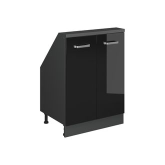 Vicco Armario De Cocina Para Techo Inclinado R-line, Negro/antracita De Alto Brillo, 60 Cm Con 2 Puertas, Vicco