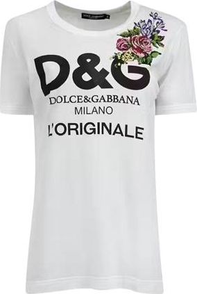 Dolce & Gabbana White Logo Floral T-shirt Size S