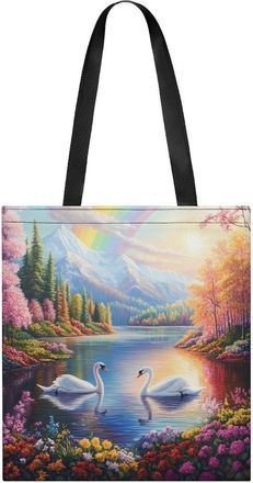 Generic Rainbow Lake Swan Tote Bag for Women Men Shoulder Bags Purses Pouch Handbags