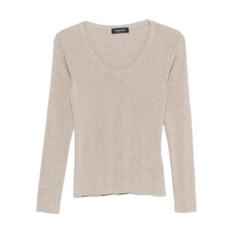Fabiana Filippi Tops, Dames, Beige, XS, Scoop Neck Fijn Geribbelde Top
