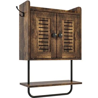 Relaxdays Relaxdays wall cabinet, towel holder, 2 hooks, 2 shelves, double doors, HWD: 61 x 40 x 17.5 cm, brown