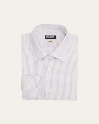 Ermenegildo Zegna Mens Micro-Plaid Cotton Dress Shirt