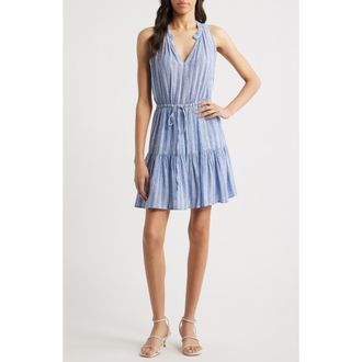 Rails Albany Stripe Tiered Linen Blend Dress in Lake View Stripe at Nordstrom Rack, Size Xx-Large