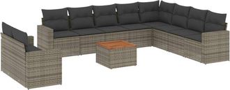 vidaXL Set De Sof&aacute;s De Jard&iacute;n 11 Pzas Y Cojines Rat&aacute;n Sint&eacute;tico Gris Vidaxl