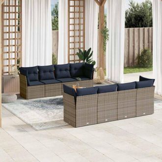 vidaXL Set De Sof&aacute;s De Jard&iacute;n 9 Pzas Con Cojines Rat&aacute;n Sint&eacute;tico Gris Vidaxl