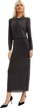Self Portrait Midi Jurk Met Kristallen - Dames - Casual kleedjes - Zwart - XS - Polyester - Kleedjes