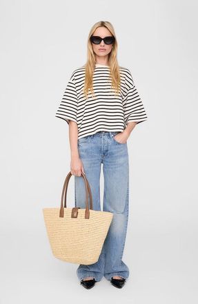 Anine Bing Myers Cropped Tee in Black /Cream Stripe at Nordstrom, Size X-Small