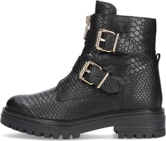 Omoda Schoenen, Dames, Zwart, 43 EU, Leer, Zwarte Bikerboots met Slangenprint