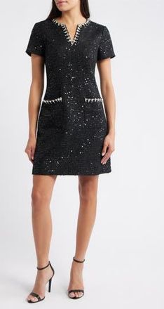 Eliza J Crystal Trim Sequin Cocktail Dress in Black at Nordstrom Rack, Size 8