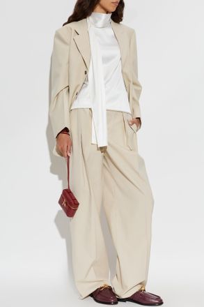Bottega Veneta Wool Blazer With Notch Lapels, Womens, Beige