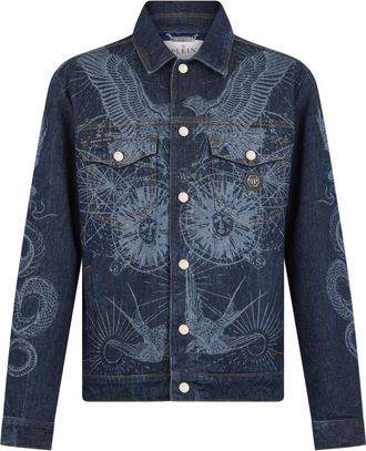 Philipp Plein Denim Trucker Jacket Jacquard Monogram - Heren - Spijkerjassen - Blauw - M - Denim - Jassen