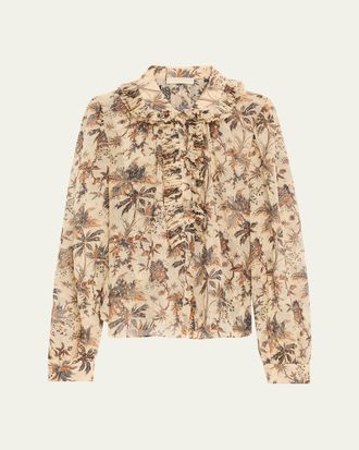 Ulla Johnson Nina Metallic Fil-Coupe Chiffon Ruffle Button-Down Blouse