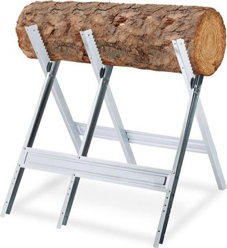 Elle Caballete Para Sierra, Para Cortar Madera, Plegable, Soporte Para Motosierra, Acero, Alto X Ancho X Profundidad: 81 X 75,5 X 81 Cm, Plateado