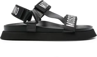 Moschino logo-tape flat sandals - women - Polyester/Polyester/Rubber - 36 - Black