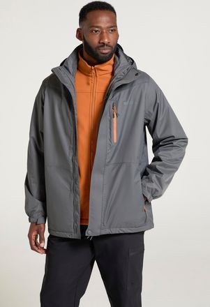 Mountain Warehouse Bracken Mens 3 in 1 Extreme Waterproof Jacket Warm Hooded Zip Up Winter Coat Charcoal Polyamide - Size 2XS