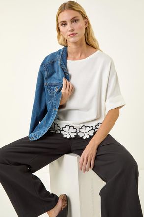 Roman Floral Trim Knit Top