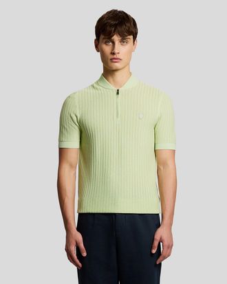 Lyle & Scott Mens Superfine Cotton 1/4 Zip Knitted Polo - Green - Size X-Large