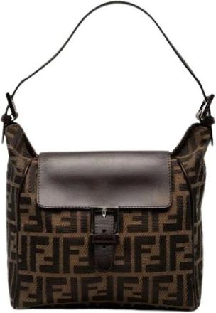 Fendi Pre-owned Shoulder Bags, female, Brown, Size: ONE SIZE Pre-owned Vintage Canvas Shoulder Bag