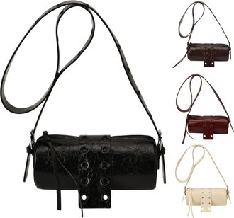 Generic Women PU Leather Shoulder Bag Vintage Cylinder Bag for Work Shopping (Black)