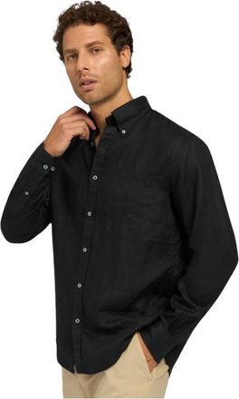 Brooks Brothers Zwarte Regular Fit Linnen Sportoverhemd met Button Down Kraag - Heren - Casual Overhemden - Zwart - S - Linnen - Overhemden